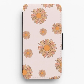 Protective Structure Elegant Accent Peach Daisy Flip / Wallet Phone Case