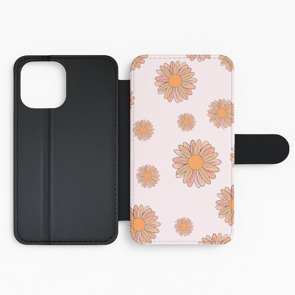 Peach Daisy Flip / Wallet Phone Case Grip Assist Colorful Design