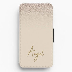 Trendy Look Peach Glitter Personalised Name Flip / Wallet Phone Case