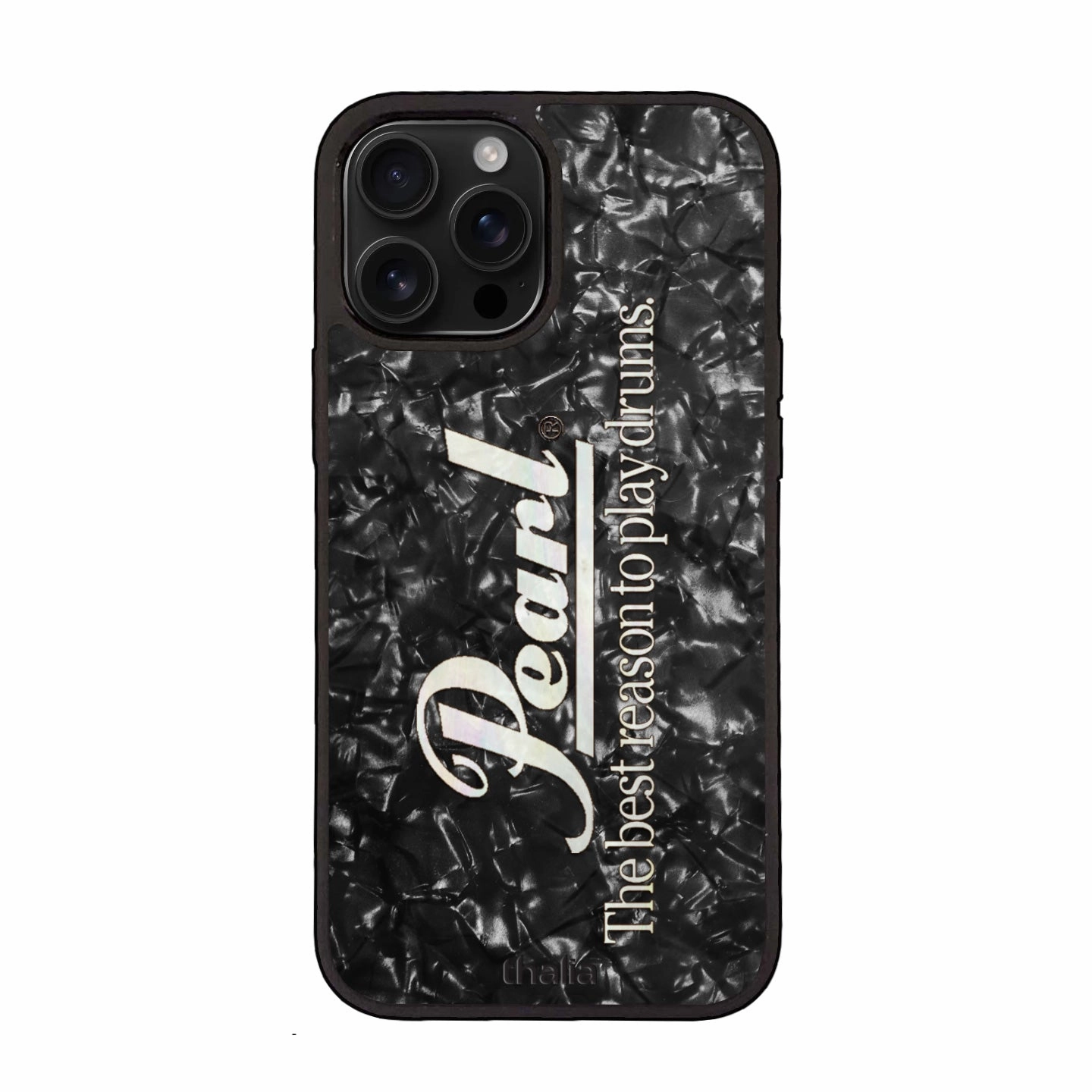 Metal Texture Ergonomic Texture Pearl Black with Vertical Pearl Logo | iPhone Case