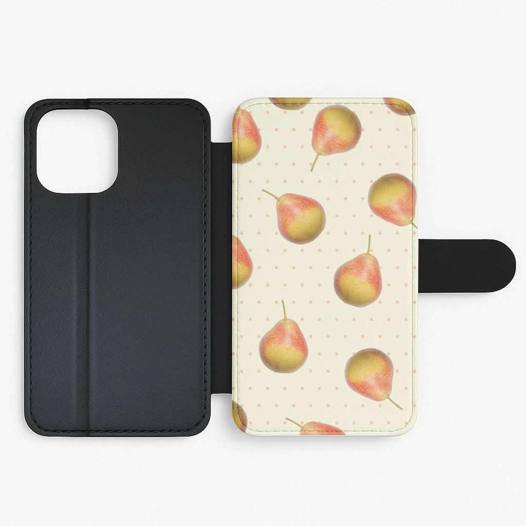Pears And Polka Dots Pattern Flip / Wallet Phone Case Rugged Frame Premium Texture Design