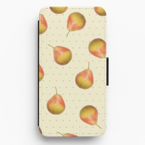 Luxury Finish Texture Pears And Polka Dots Pattern Flip / Wallet Phone Case