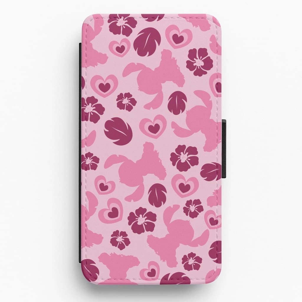 Transparent Look Polished Finish Pink Alien Silhouette Pattern Flip / Wallet Phone Case