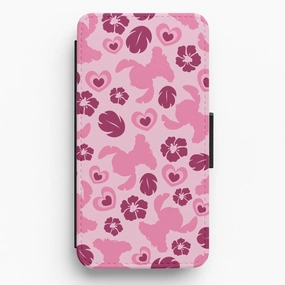 Transparent Look Polished Finish Pink Alien Silhouette Pattern Flip / Wallet Phone Case