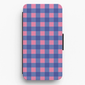 Pink And Blue Checkered Pattern Flip / Wallet Phone Case Smooth Lining