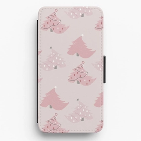 Pink Christmas Tree Pattern Flip / Wallet Phone Case Stylish Edge Soft Edge
