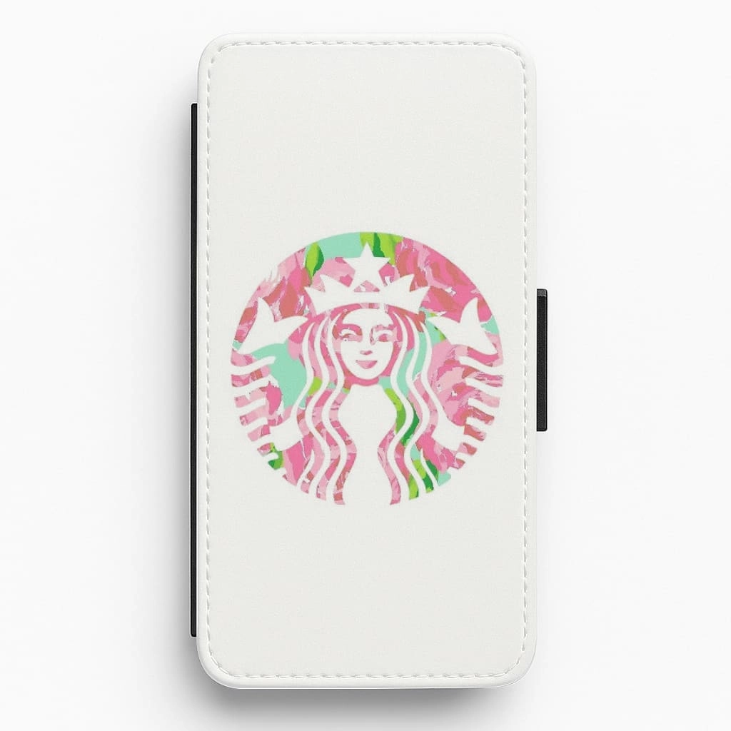 Pink Coffee Logo Flip / Wallet Phone Case Wireless Charging Compatible Portable Accessory
