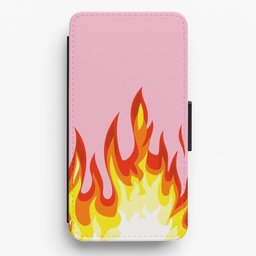Pink Flame Flip / Wallet Phone Case Luxury Surface Layer Smooth Design