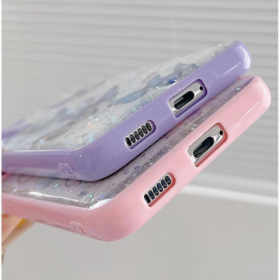 Compact Edge Soft Interior Pink Glitter Butterfly