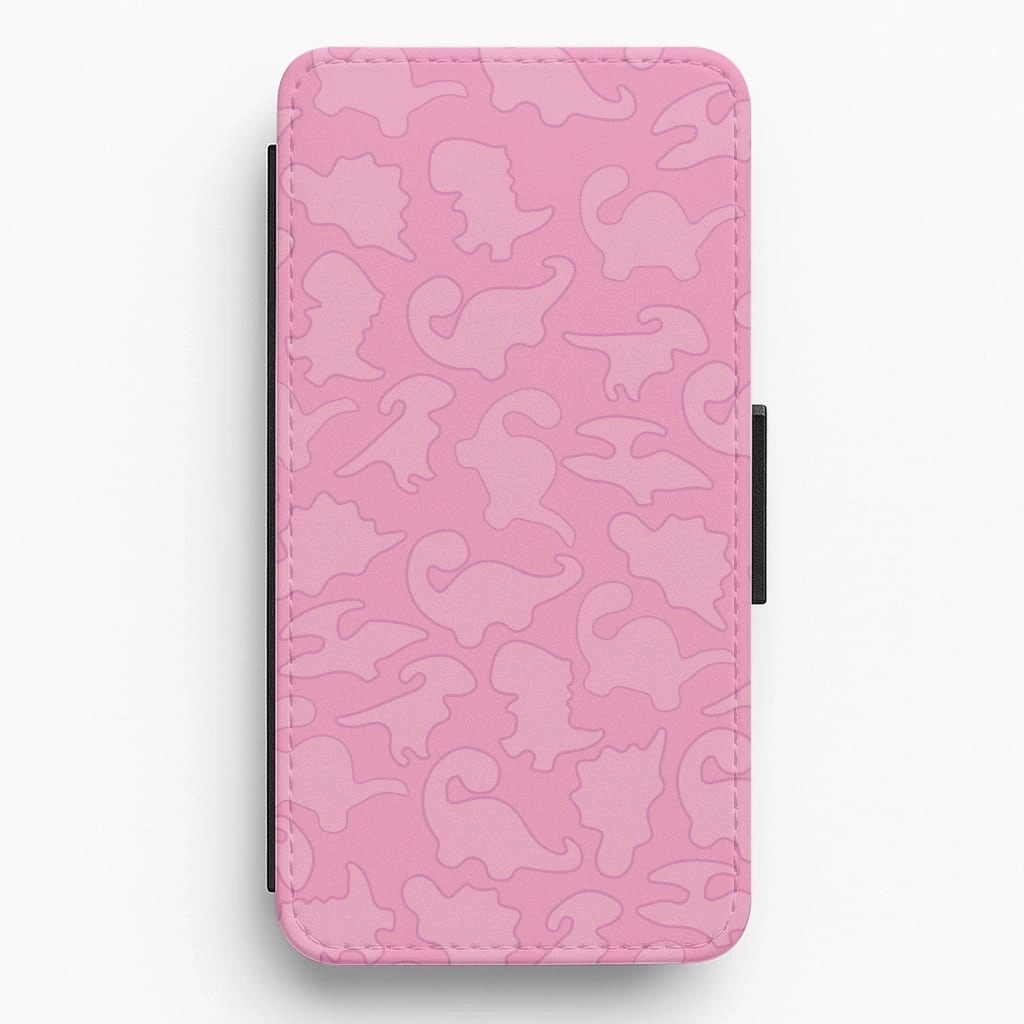Pink Pattern - Dinosaurs Flip / Wallet Phone Case Comfort Build Transparent Look
