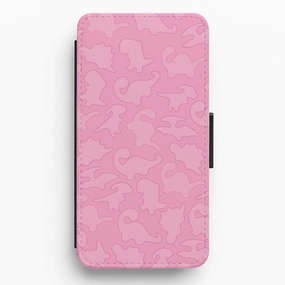 Pink Pattern - Dinosaurs Flip / Wallet Phone Case Comfort Build Transparent Look