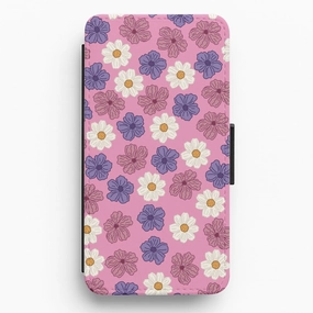 Pink, Purple And White Flowers - Floral Patterns Flip / Wallet Phone Case Gradient Finish