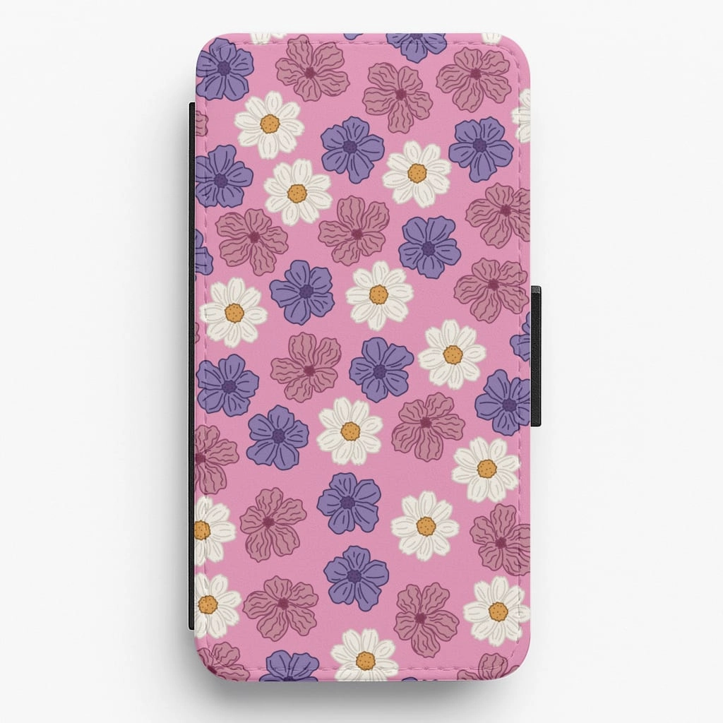 Pink, Purple And White Flowers - Floral Patterns Flip / Wallet Phone Case Gradient Finish