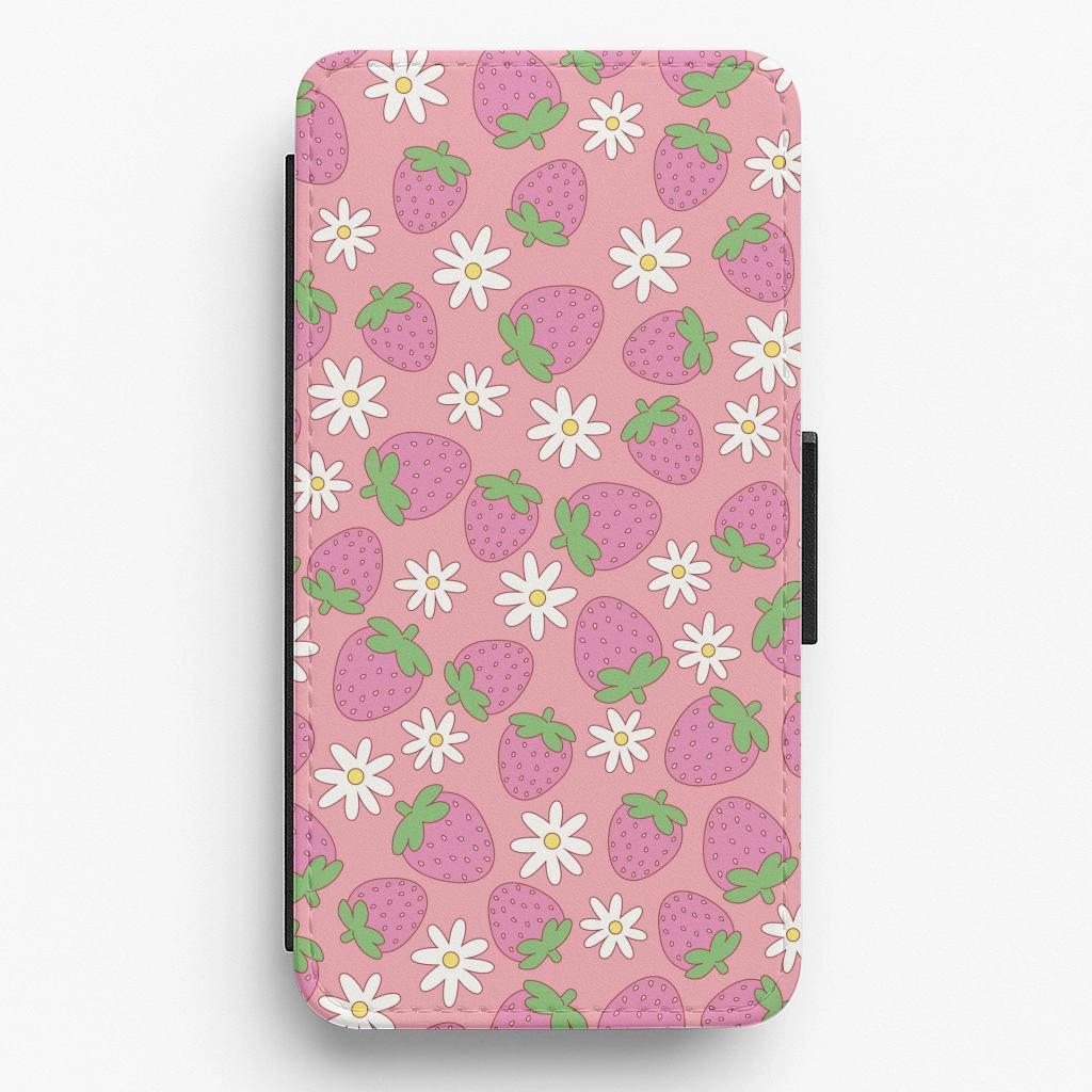 Pink Strawberries - Spring Patterns Flip / Wallet Phone Case Matte Layer Ultra Slim