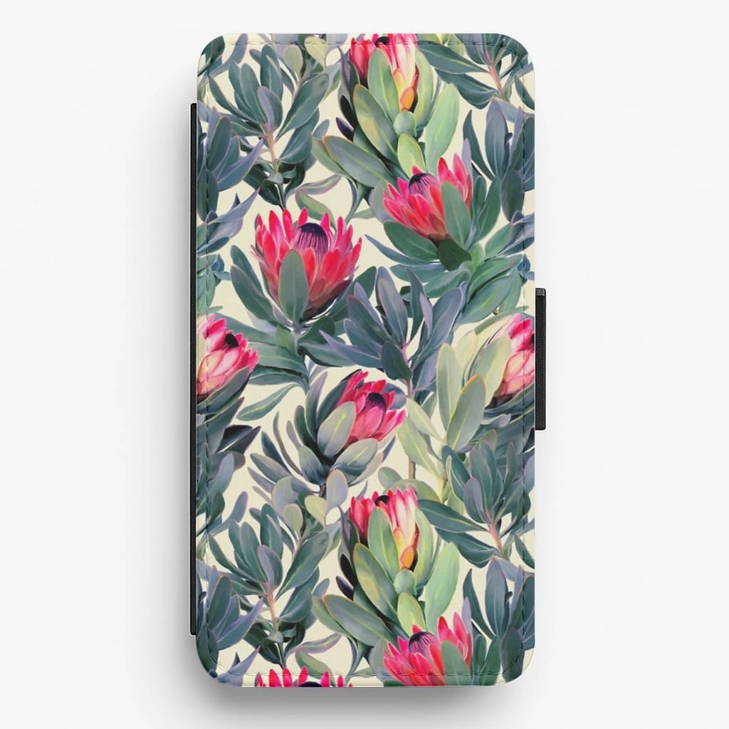 Modern Texture Look Modern Form Painted Protea Pattern Flip Wallet Phone Case