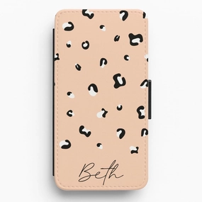 Personalised Name Cheetah Print Flip / Wallet Phone Case Soft Edge Detail