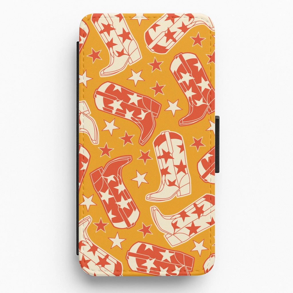 Minimal Form Cartoon Cowboy Boots And Stars Pattern Flip / Wallet Phone Case