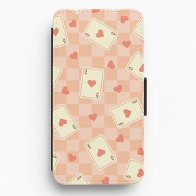 Polished Look Cute Playing Cards And Hearts Pattern Flip / Wallet Phone Case