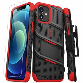Modern Grip Design Light Frame ZIZO BOLT Series iPhone 12 / iPhone 12 Pro Case - Black & Red