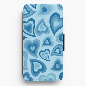 Scratch Resistant Blue Hearts - Trippy Patterns Flip / Wallet Phone Case
