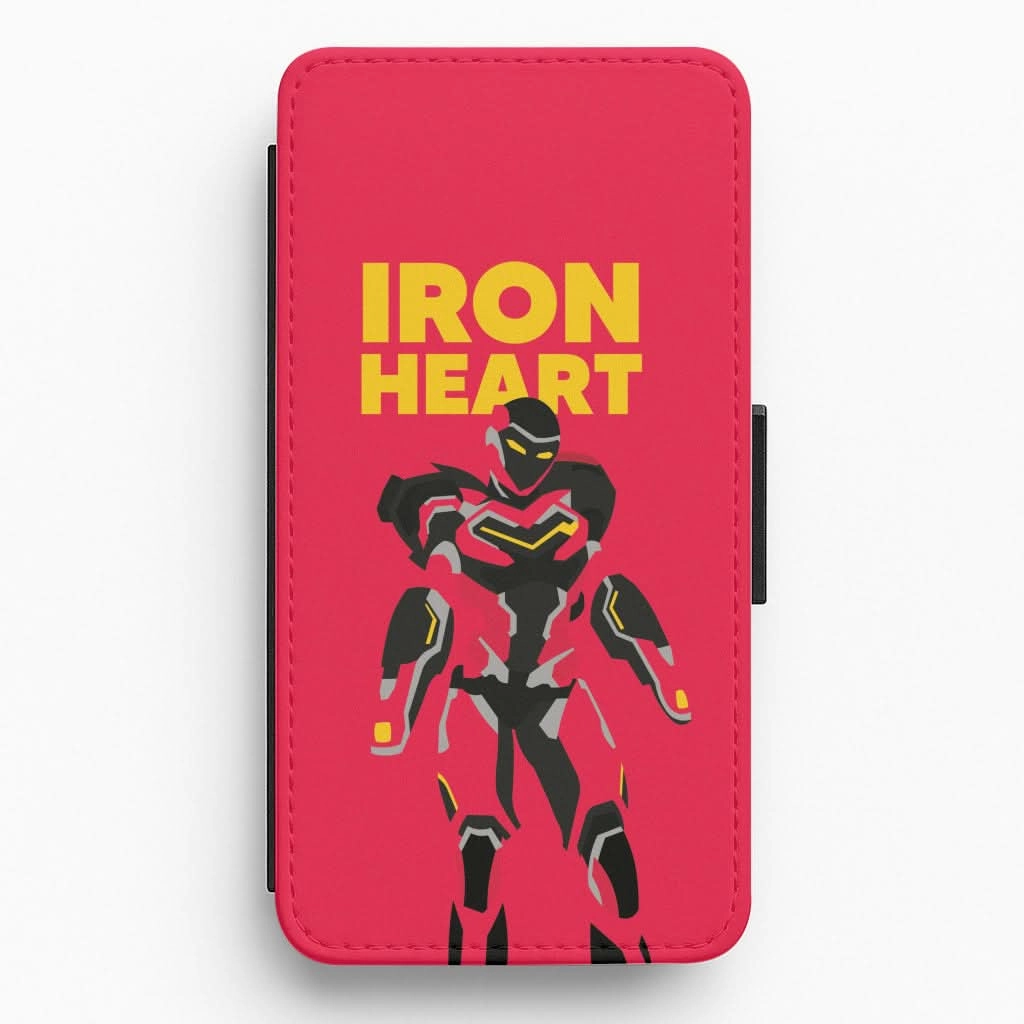 Waterproof Design Metal Heart Hero Standing Flip / Wallet Phone Case