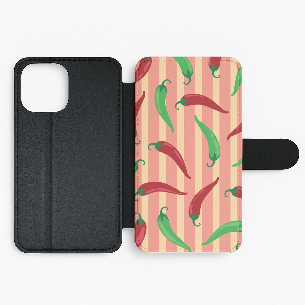 Chilis With Stripes Pattern Flip / Wallet Phone Case Waterproof Design Durable Build Texture