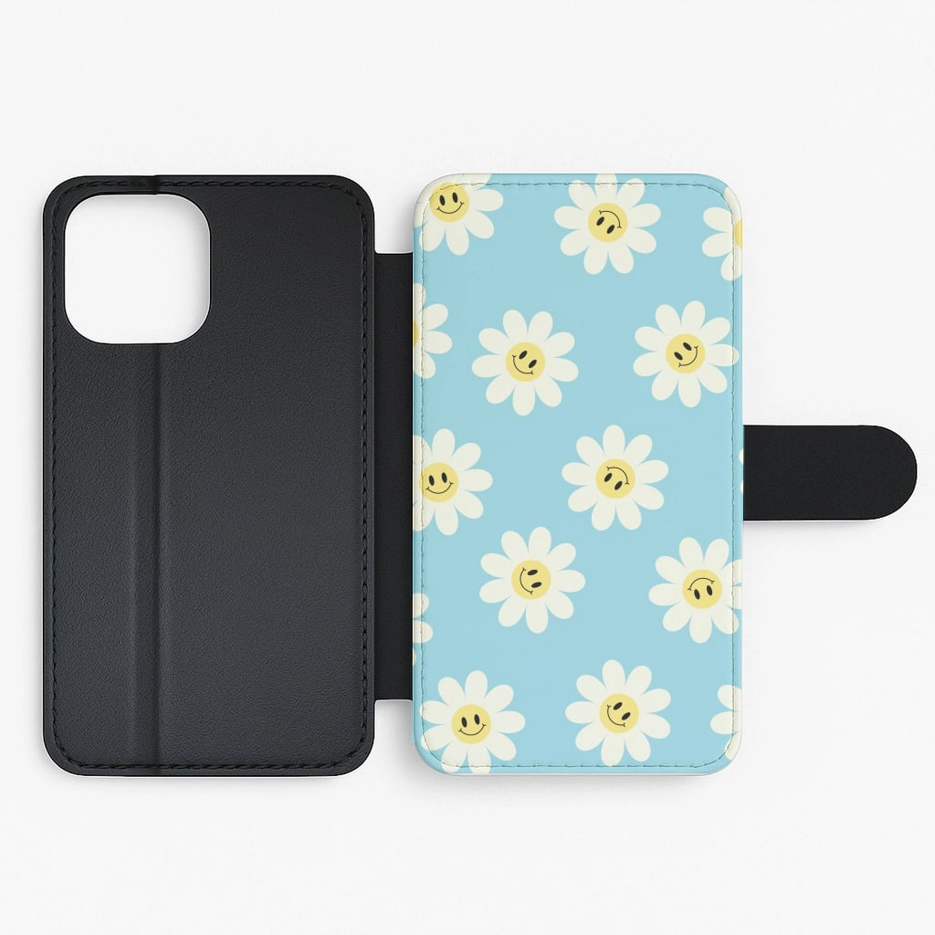 Pastel Blue Smiley Daisies Pattern Flip / Wallet Phone Case Compact Pattern