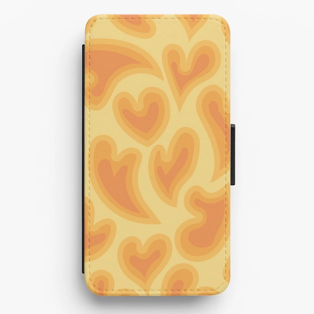 Trippy Summer Hearts Orange Pattern Flip / Wallet Phone Case Hybrid Pattern Texture Hybrid Frame