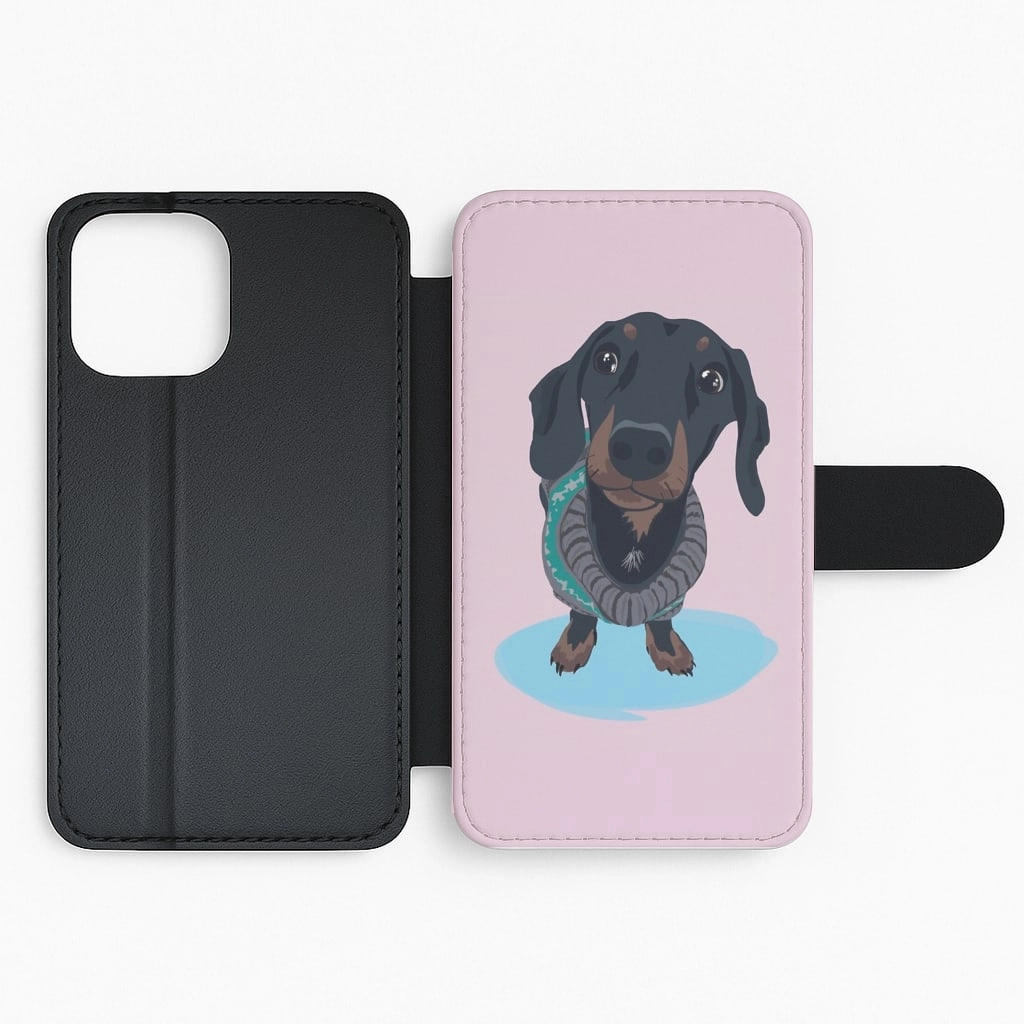 Outdoor Design Smooth Design Cartoon Dachshund Flip Wallet Phone Case