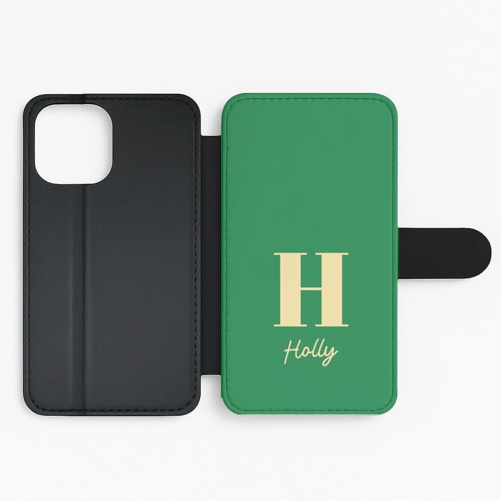 Functional Design Dark Green Personalised Name Flip / Wallet Phone Case