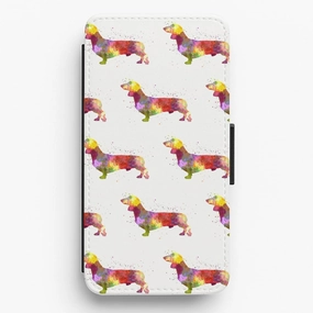 Watercolour Dachshund Flip / Wallet Phone Case Protective Lining