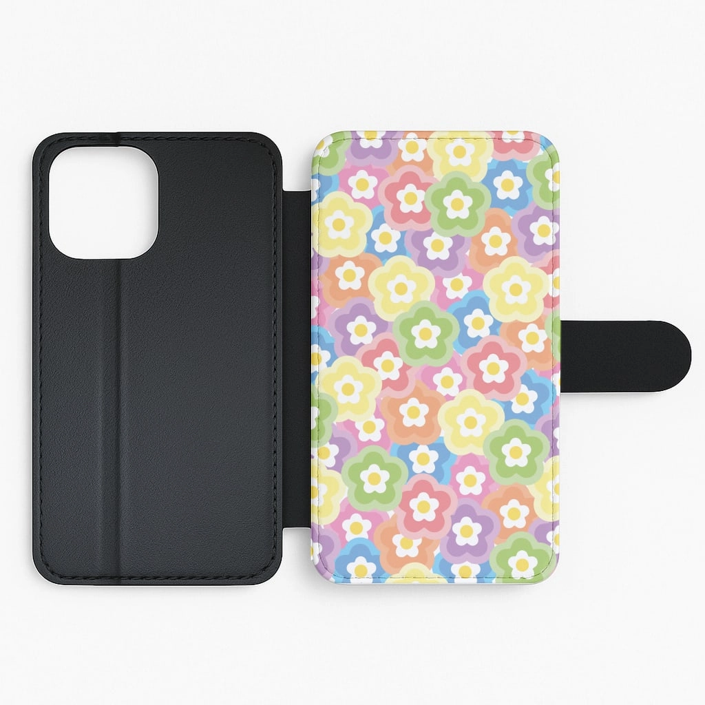 Psychedelic Flowers - Floral Patterns Flip / Wallet Phone Case Durable Texture Layer Strong Surface
