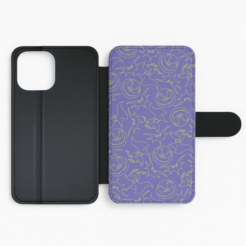 Purple And Green Pattern Flip / Wallet Phone Case Vivid Coloration Refined Edge