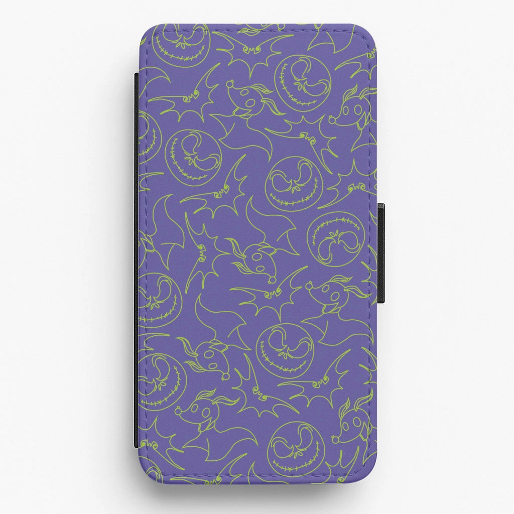 Ultra light Polished Look Purple And Green Pattern Flip / Wallet Phone Case
