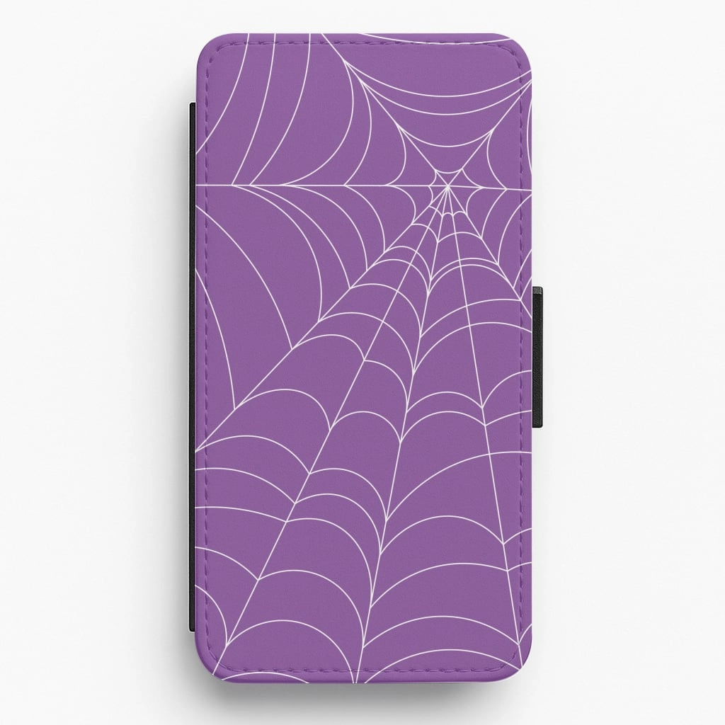 Purple Cobweb Pattern Flip / Wallet Phone Case Hybrid Protection