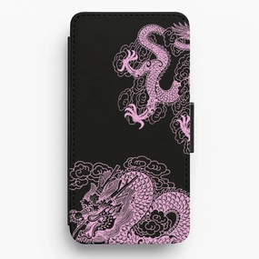 Sleek Finish Soft Grip Finish Purple Dragon Flip / Wallet Phone Case