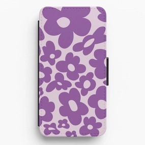 Purple Flowers - Trippy Patterns Flip / Wallet Phone Case Gift Choice Compact Structure