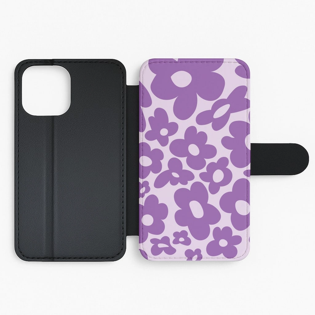 Purple Flowers - Trippy Patterns Flip / Wallet Phone Case Matte Detail High protection