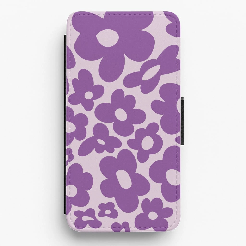 Purple Flowers - Trippy Patterns Flip / Wallet Phone Case Gift Choice Compact Structure