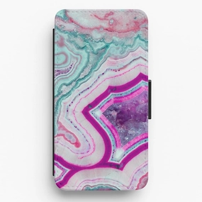 Purple Geode Pattern Flip Wallet Phone Case Portable Layer Color Gradient