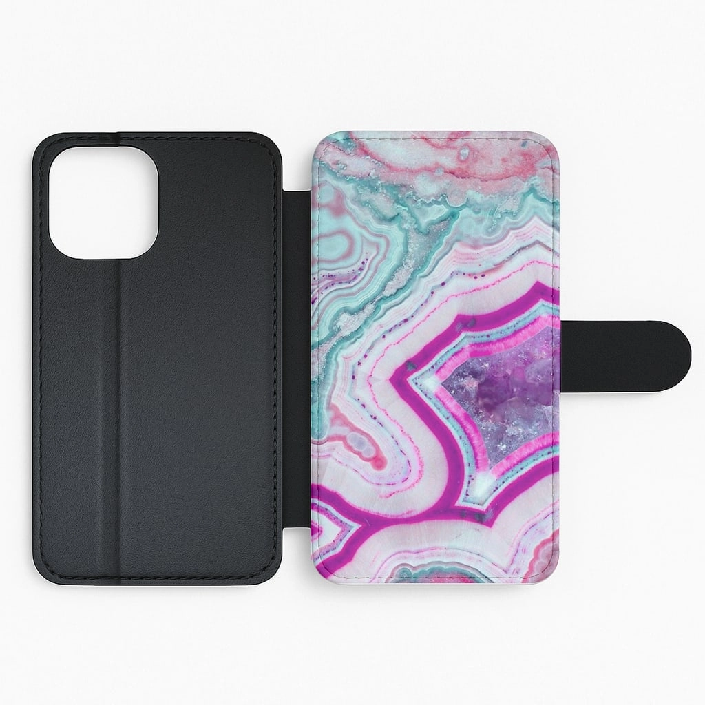 Urban Design Purple Geode Pattern Flip Wallet Phone Case