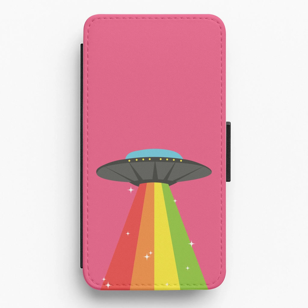 Rainbow Alien Spaceship Flip / Wallet Phone Case Trendy Design Comfort Texture
