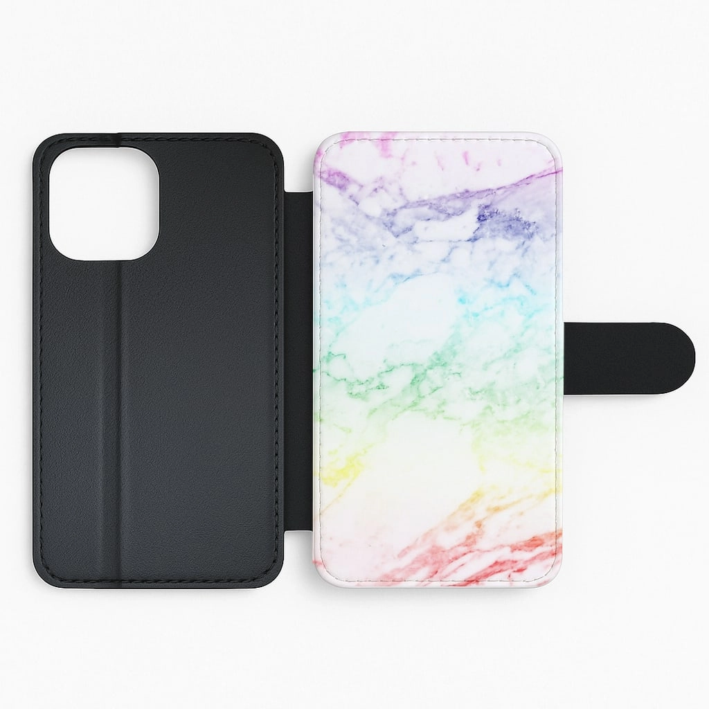 Protective Layering Slim Edge Rainbow Streak Marble Pattern Flip / Wallet Phone Case