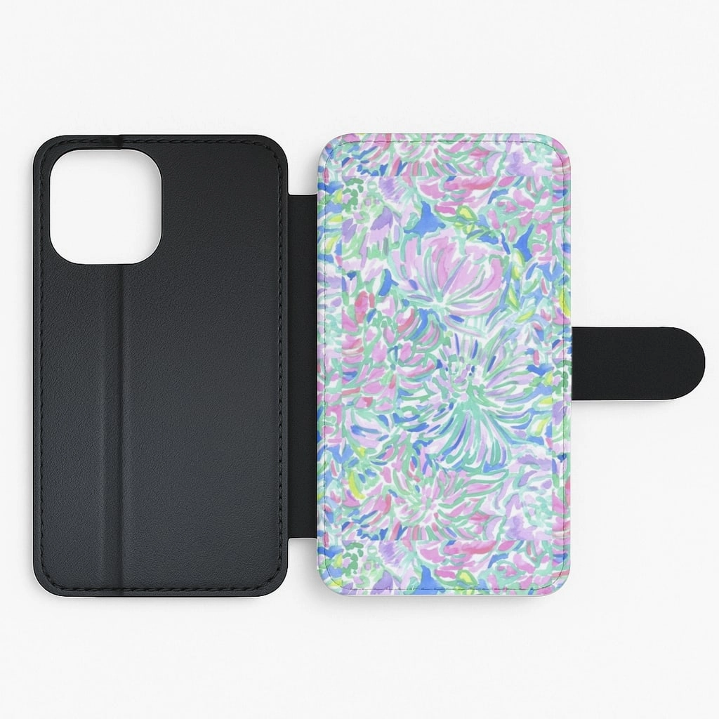 Protective Finish Colourful Floral Painting Flip / Wallet Phone Case