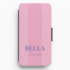 Modern Edge Pink Stripe Personalised Name Flip / Wallet Phone Case