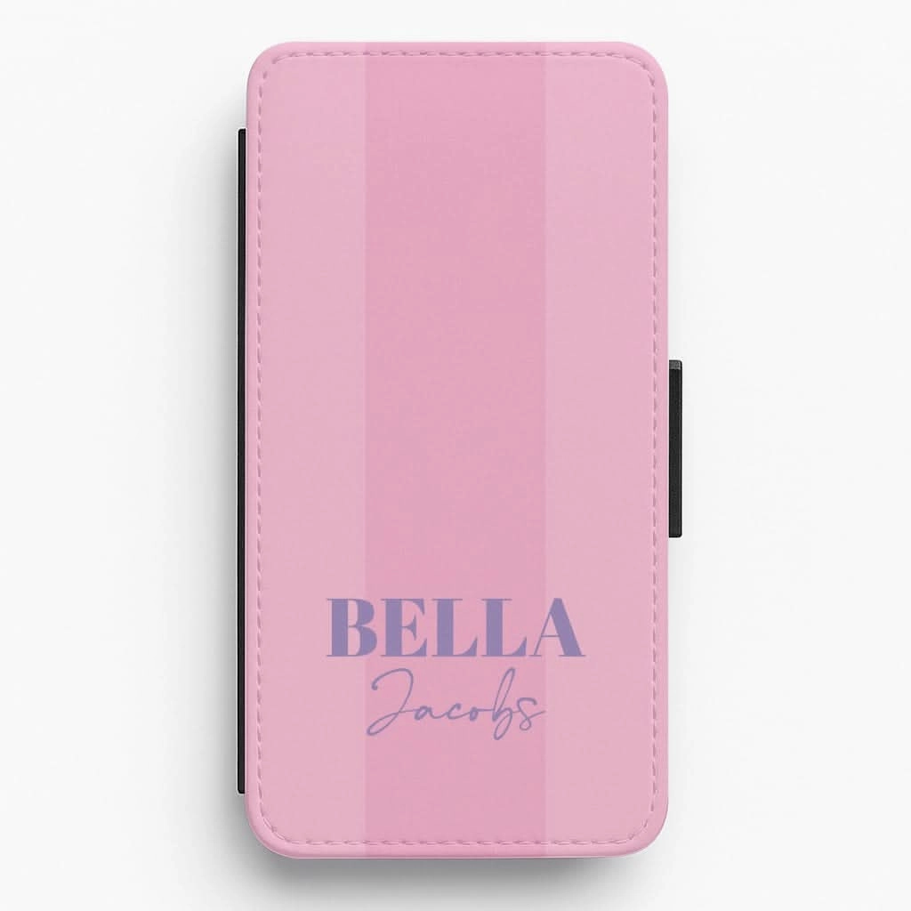 Modern Edge Pink Stripe Personalised Name Flip / Wallet Phone Case