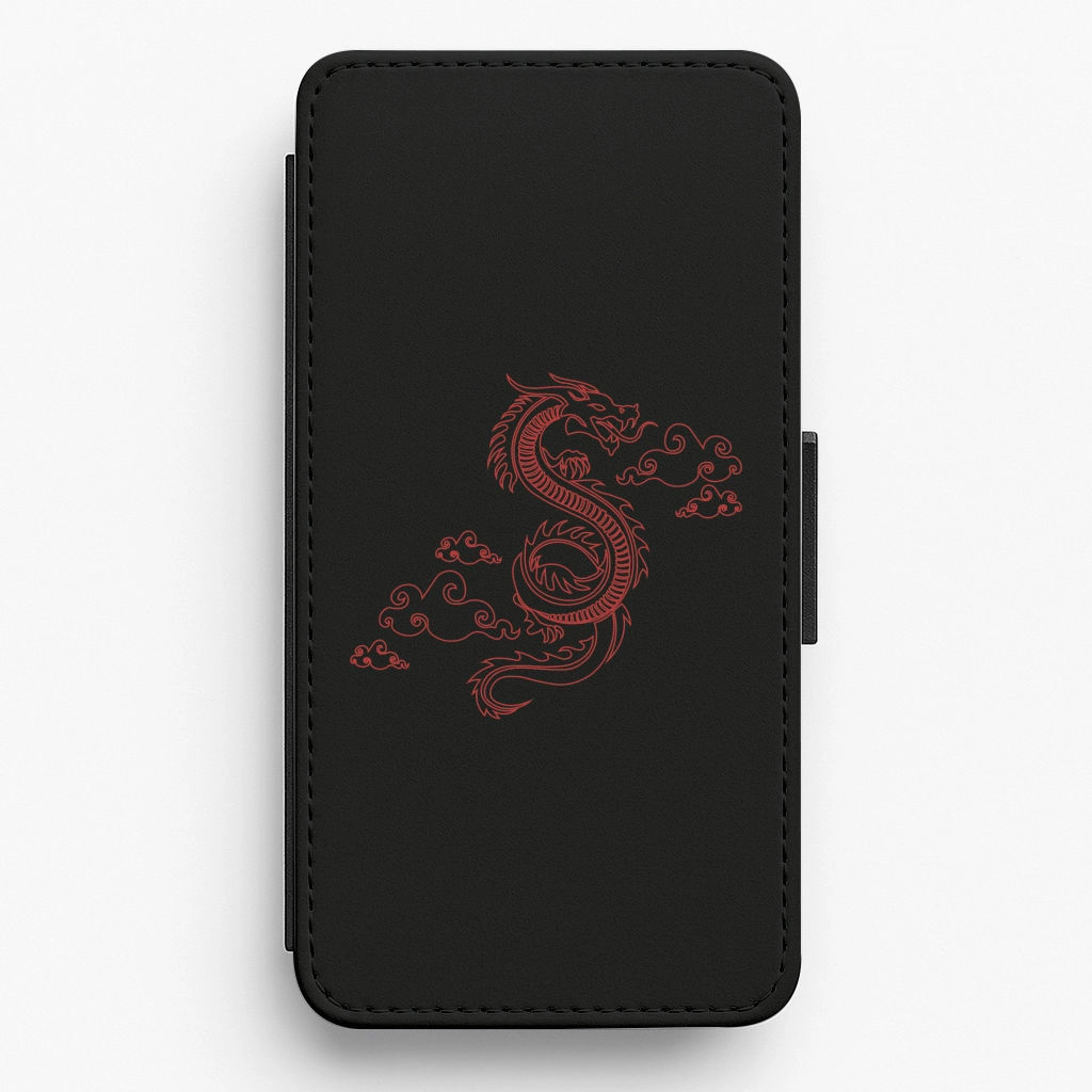 Red - Dragon Patterns Flip / Wallet Phone Case Urban Design Premium Texture Layer