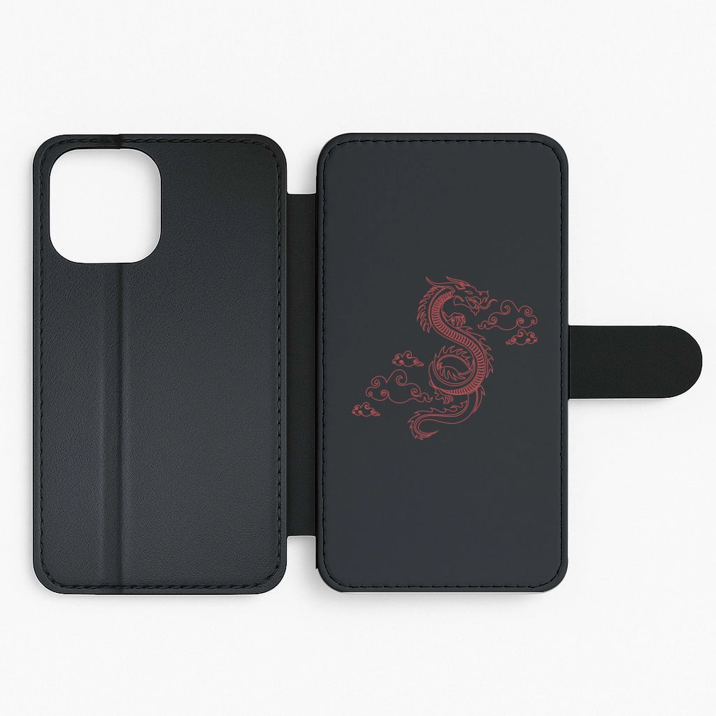 Raised Bezels Red - Dragon Patterns Flip / Wallet Phone Case