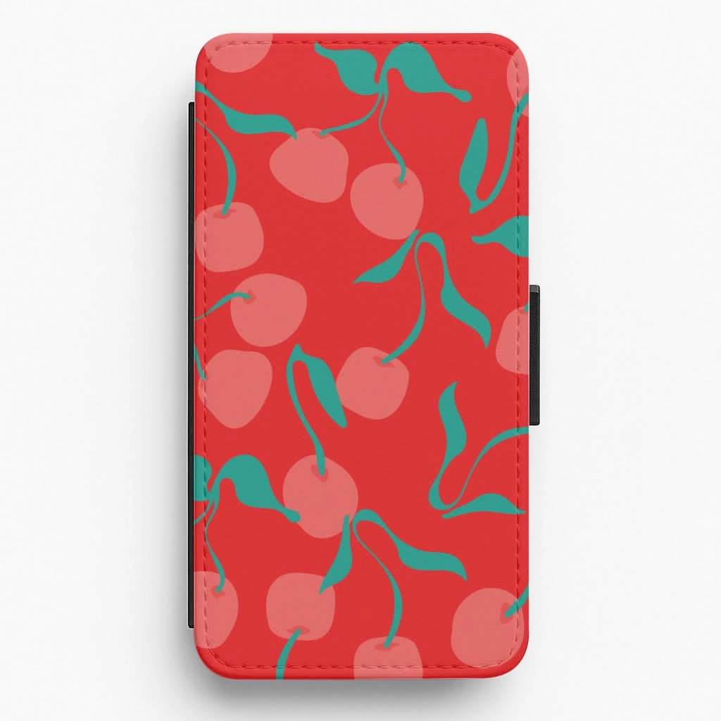 Protective Look Hard Edge Red Abstract Cherries Pattern Flip / Wallet Phone Case