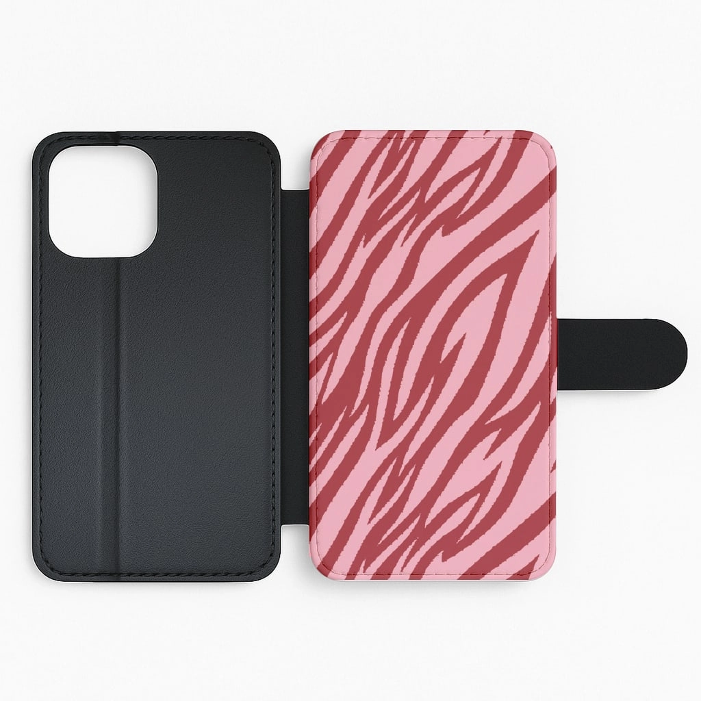 Protective Finish Red And Pink Tiger Print Flip / Wallet Phone Case